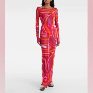 Pucci Tulle Marmo Print Maxi Dress